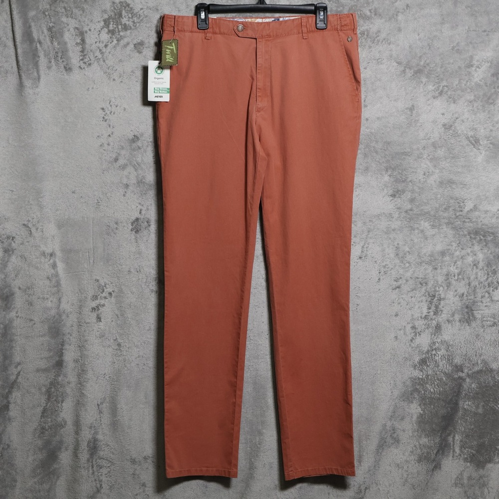 Meyer Oslo Pants Mens 34x33.5 Orange Ultralight Stretch Cotton Chino Preppy